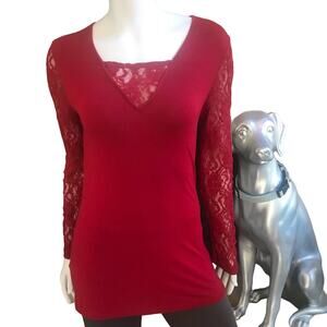 Cami Lace Long Sleeve Rayon Spandex V-Neck Shirt Women's Size M